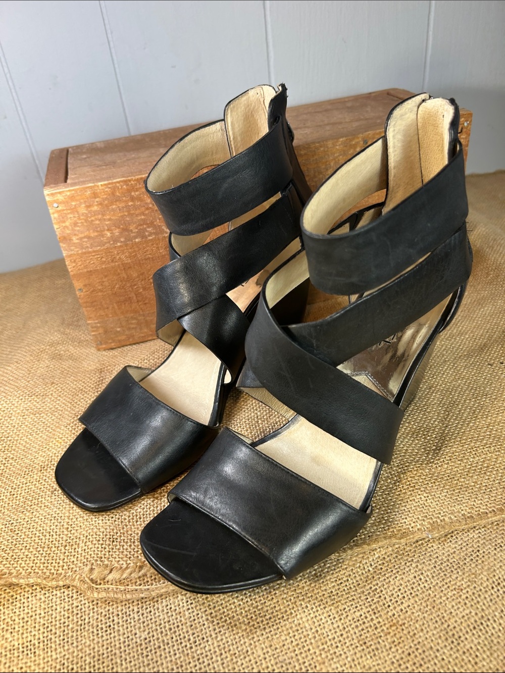 Michael Kors Black Strappy Wedge Sandals - Picture 3 of 13